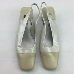Caressa Womens Two-Tone Cream & Beige Leather Slingback Square-Toe Shoes Size 9